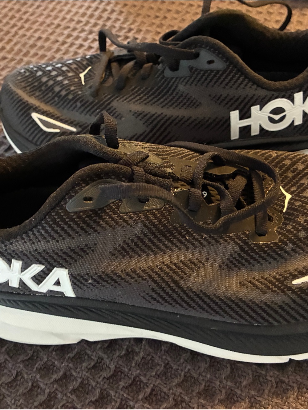 Hoka Men's Black and White Mesh Running Shoes